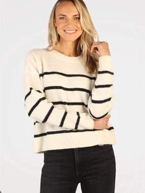 dylan Cream and Black Striped Crew Sweater